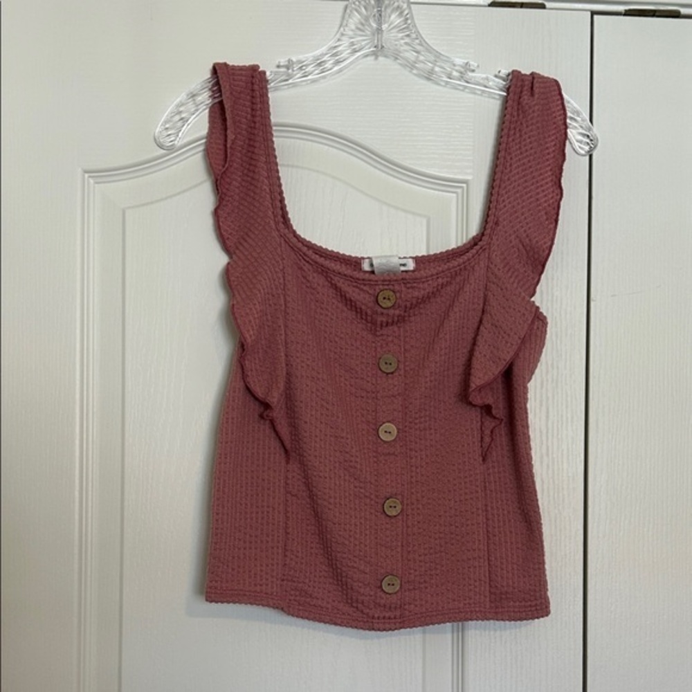 Caution To The Wind Dusty Rose Button Tank Top